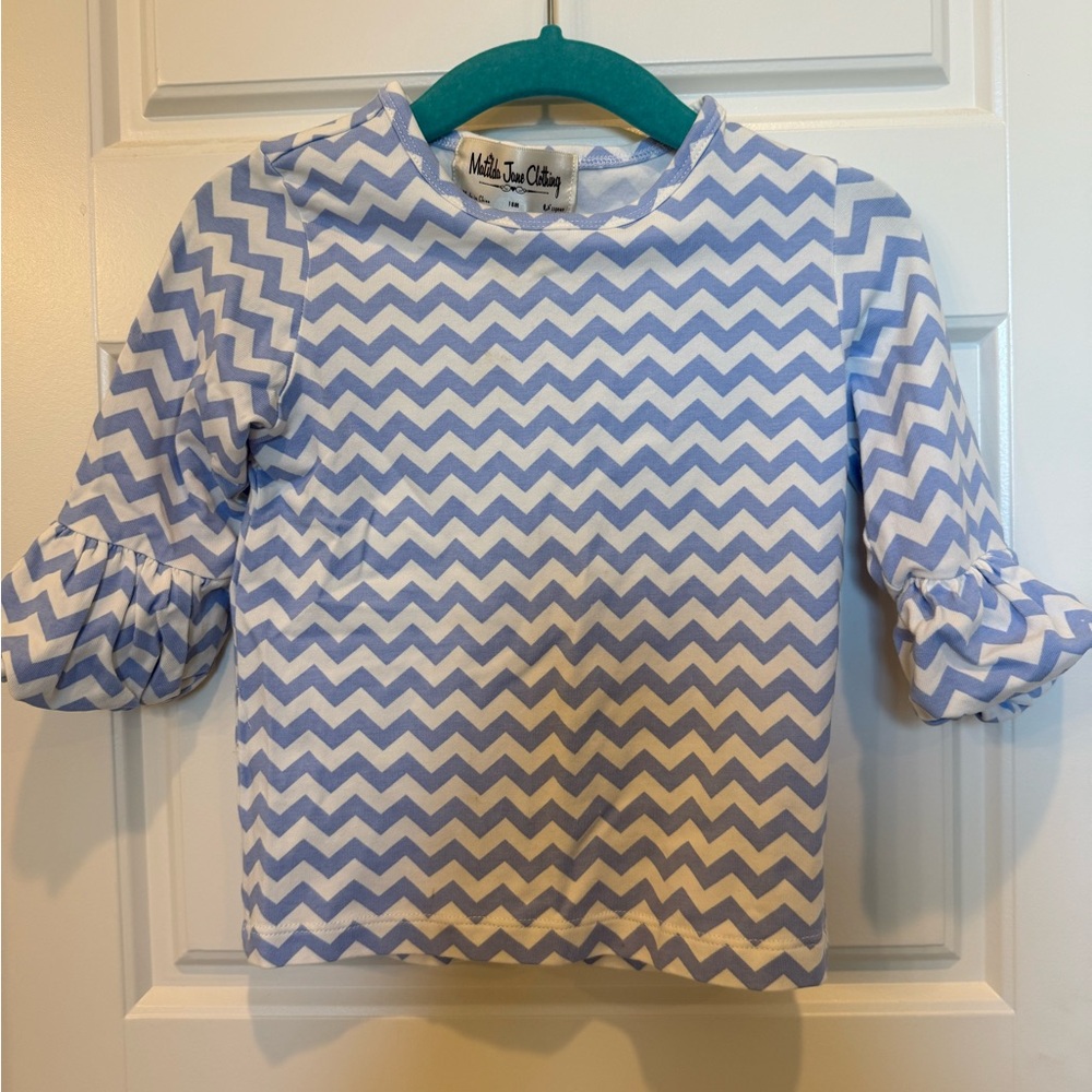 Matilda Jane Blue and White Chevron Top
